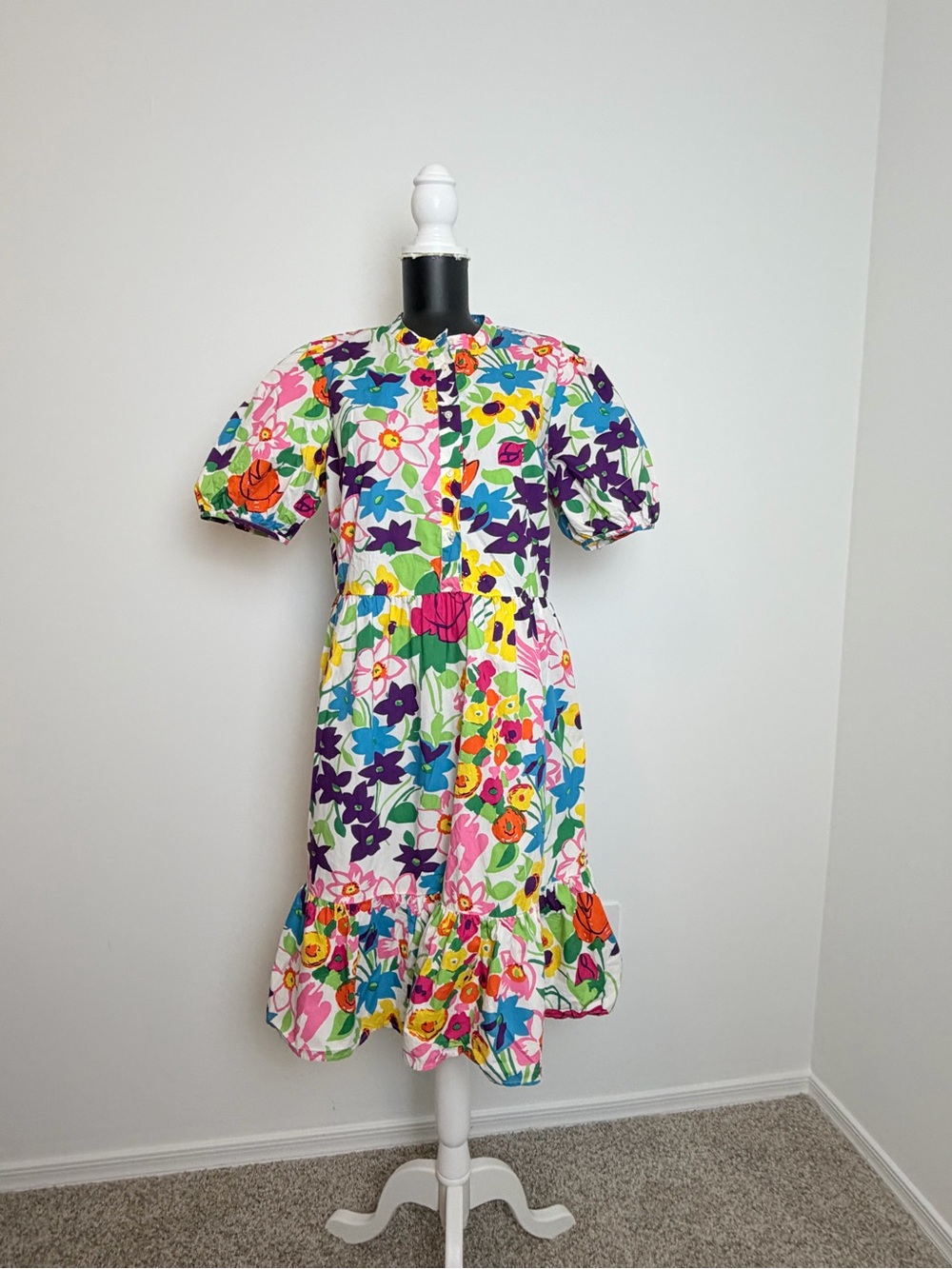 J. Crew Colorful Floral Puff-Sleeve Midi Dress Size 14